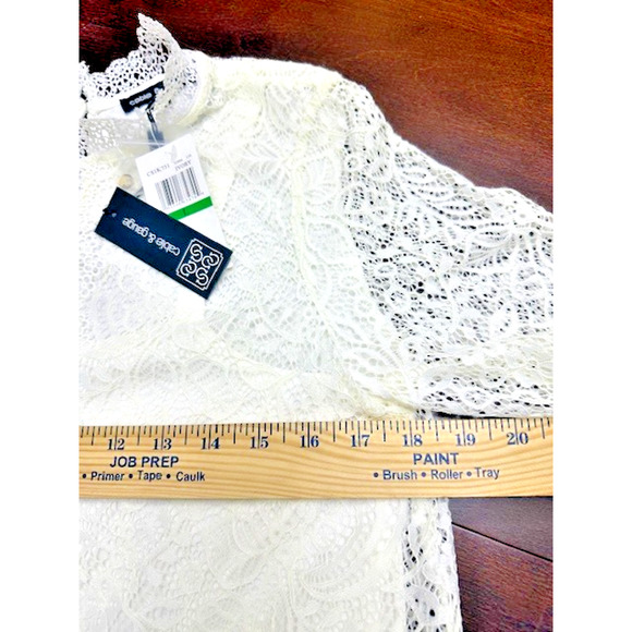 Cable & Gauge Women Lace Blouse Top Large Ruffle Mock Neck Ivory Soft Lining NEW - Picture 8 of 13
